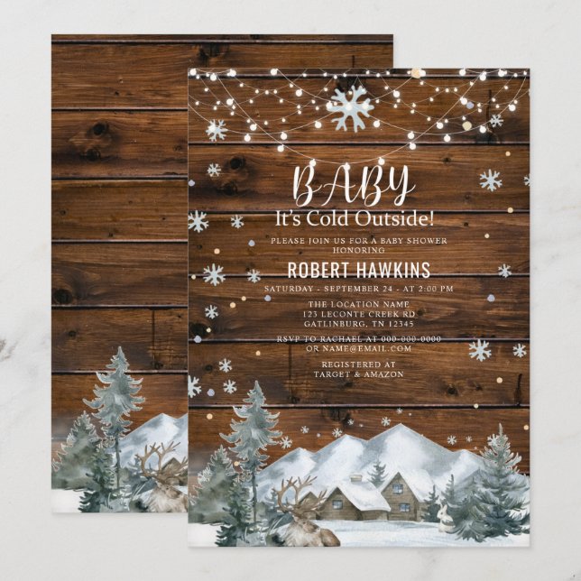 Invitación Su frío fuera del Baby Shower de invierno de mader (Anverso / Reverso)