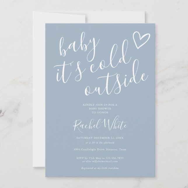 Invitación Su frío fuera del invierno Baby Shower Dusty Blue (Anverso)