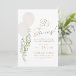 Invitación Su gemelo Balón Blanco Eucalyptus Baby Shower