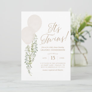 Invitación Su gemelo Balón Blanco Eucalyptus Baby Shower