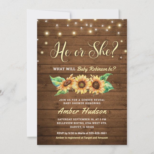 Invitación Su género revela que Fiesta Baby Shower se roció (Anverso)