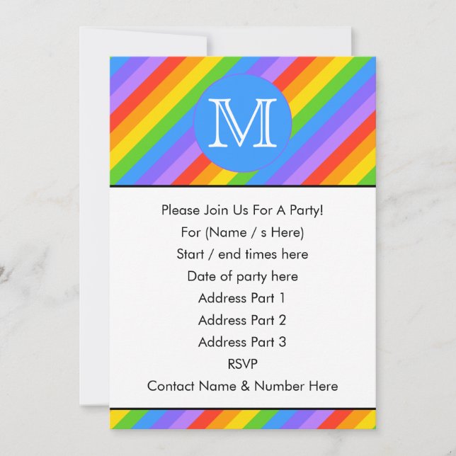 Invitación Su letra, arco iris raya el monograma (Anverso)