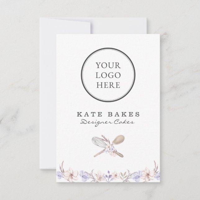 Invitación Su Logo Aquí Pastel De Cocina De Cocina Floral (Anverso)