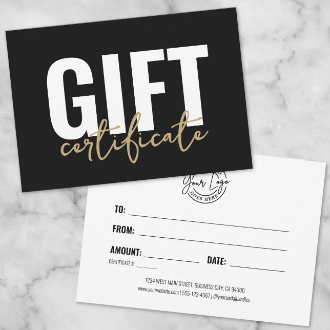 Invitación Su logotipo Certificado de regalo para empresas de (Your Logo Black Gold Business Gift Certificate Invitation )