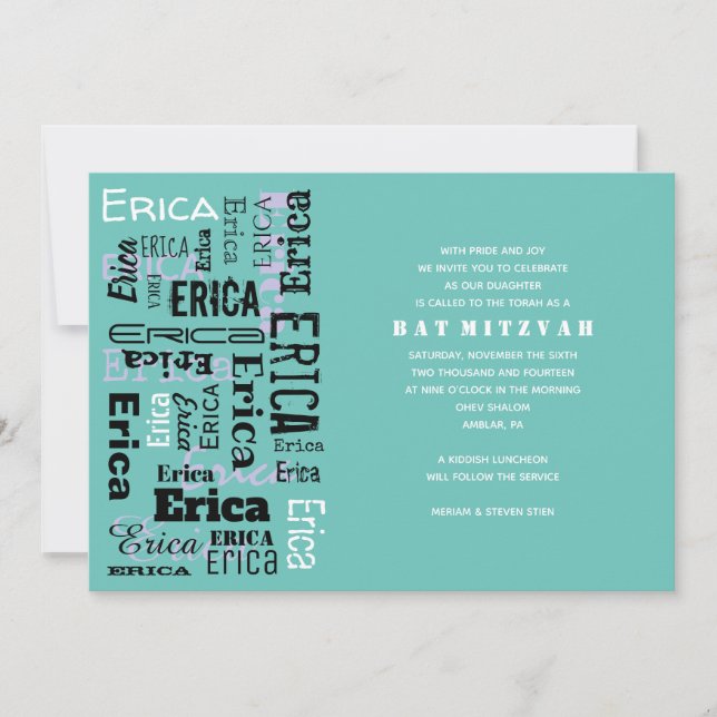 Invitación SU NOMBRE Barra de Personalizable Bat Mitzvah Invi (Anverso)