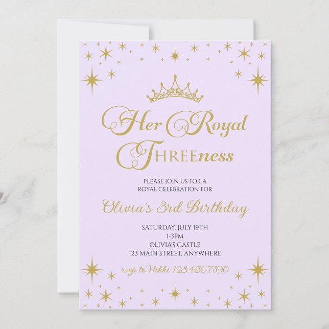 Invitación Su princesa real de oro de tres años (Anverso)