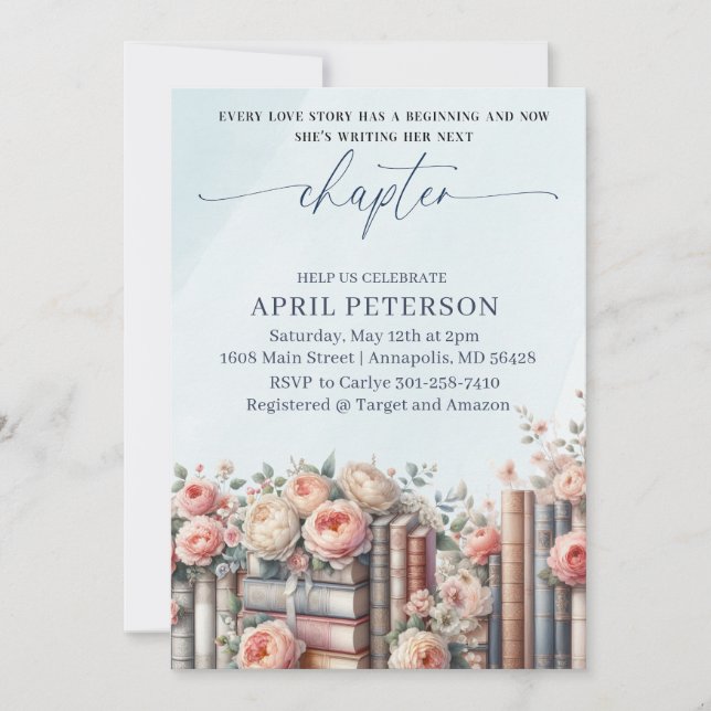 Invitación Su próximo capítulo comienza, ducha de novia de cu (Anverso)