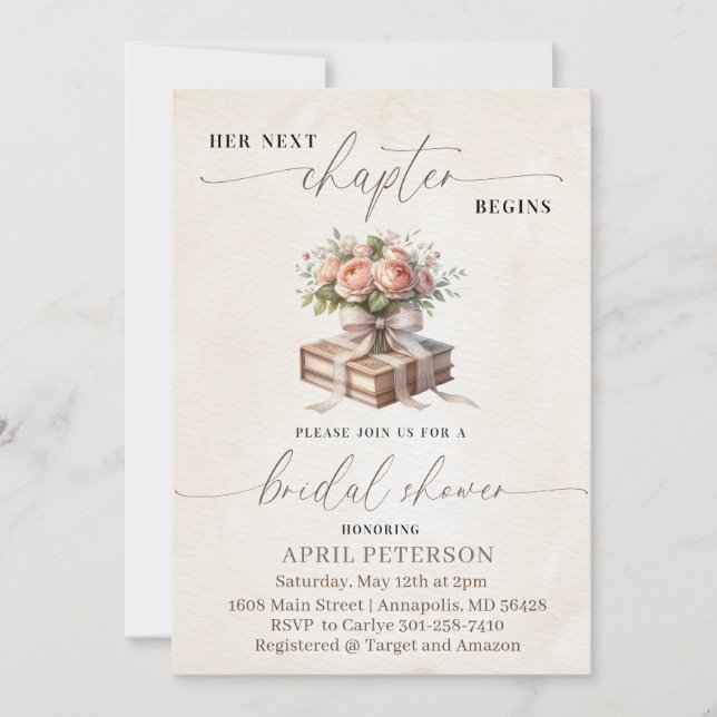 Invitación Su próximo capítulo comienza, ducha de novia de cu (Anverso)