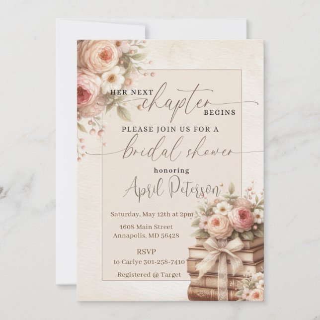 Invitación Su próximo capítulo comienza, ducha de novia de cu (Anverso)