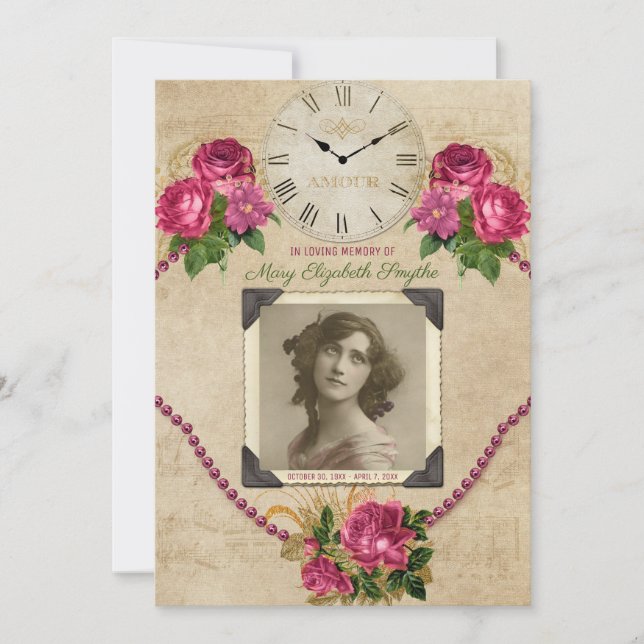 Invitación Su reloj de las perlas de los rosas de la (Anverso)