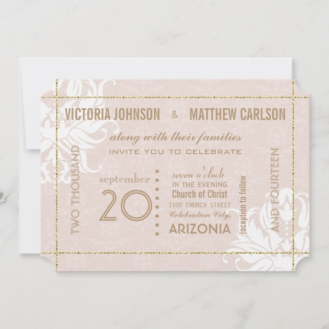 Invitación Su Rosa fotográfico Damask Boda floral (Anverso)