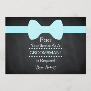 Invitación Su servicio como Groomsman Black Chalkboard Bow