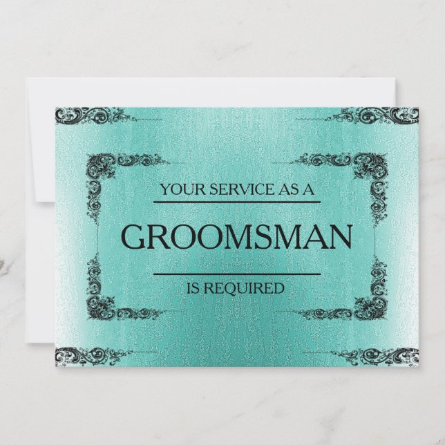 Invitación Su servicio es solicitado como Groomsman Green Blu (Anverso)