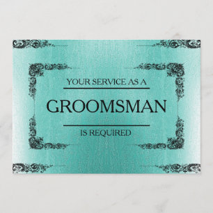 Invitación Su servicio es solicitado como Groomsman Green Blu