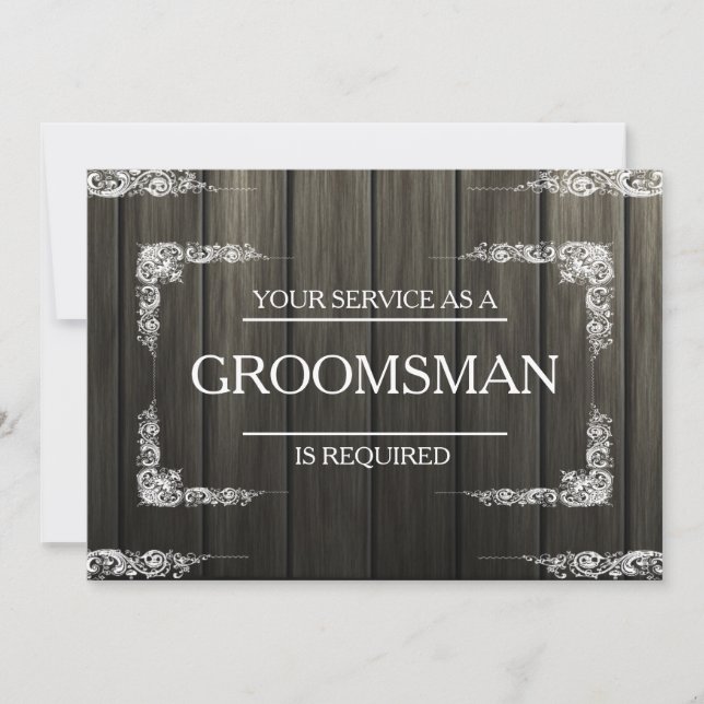 Invitación Su servicio se solicita como Groomsman Wooden (Anverso)