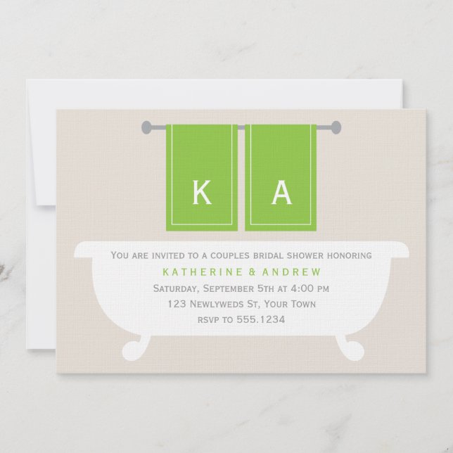 Invitación Su y el suyo ducha nupcial de las toallas {verde} (Anverso)