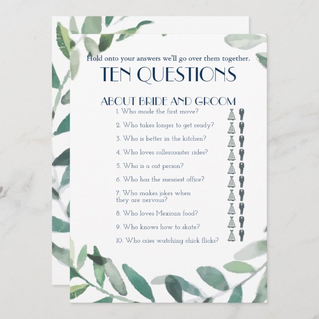 Invitación Su y sus diez preguntas Boda juego (Anverso / Reverso)