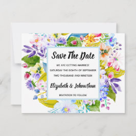 Invitación Suave Ahorro Floral Romántico Azul en la Fecha