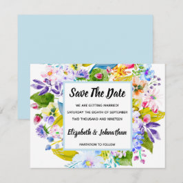 Invitación Suave Ahorro Floral Romántico Azul en la Fecha
