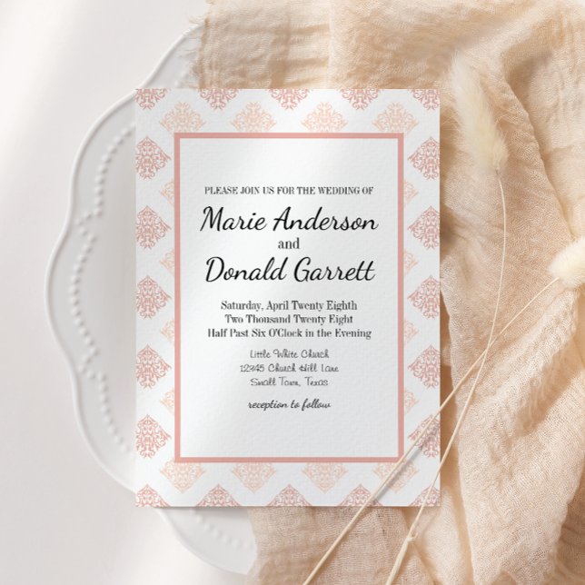 Invitación Suave Blush de Melocotón Damask (Subido por el creador)