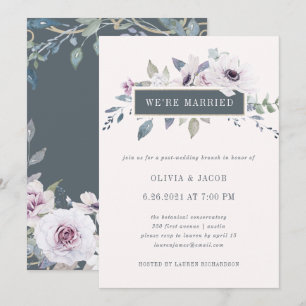 Invitación Suave Blush Floral Violeta y Gris   Estamos Casado