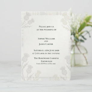 Invitación Suave Borde de Cardo Botánico Gris Sage Escocés W