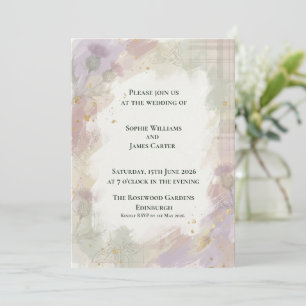 Invitación Suave Cardo de Lavanda y Flor Silvestre Boda Escoc
