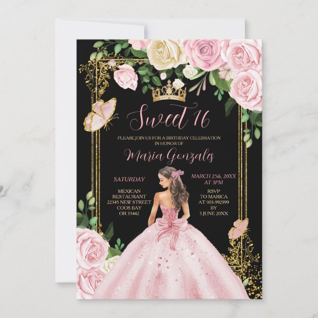Invitación Suave Chica de Princesa Heredera Rosa de Rubor Die (Anverso)