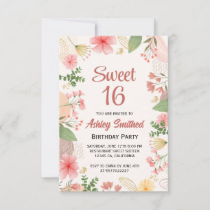 Invitación Suave color de agua floral de oro pastel foto Swee
