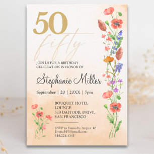 Invitación Suave Cumpleaños 50 de Flor Silvestre Para Ella