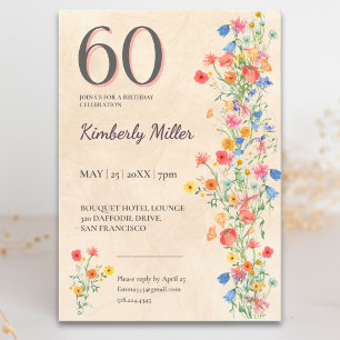 Invitación Suave Cumpleaños 60 Fiesta Elegante de Flor Silves