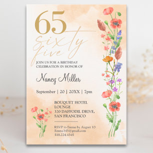 Invitación Suave cumpleaños de Wildflower 65 para ella - 65 a