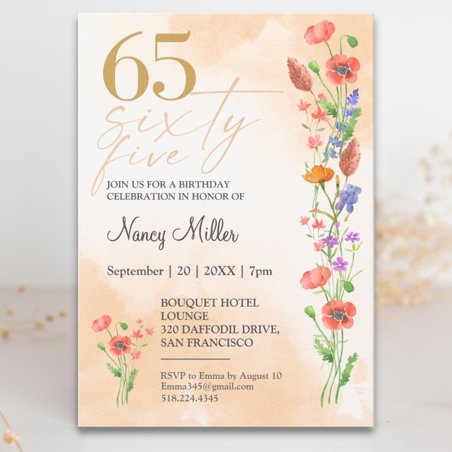 Invitación Suave cumpleaños de Wildflower 65 para ella - 65 a (Subido por el creador)