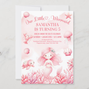 Invitación Suave cumpleaños número 5 de sirenita rosa pasteli