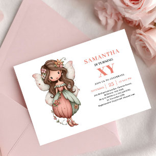 Invitación suave de cumpleaños de niña hada rosa r
