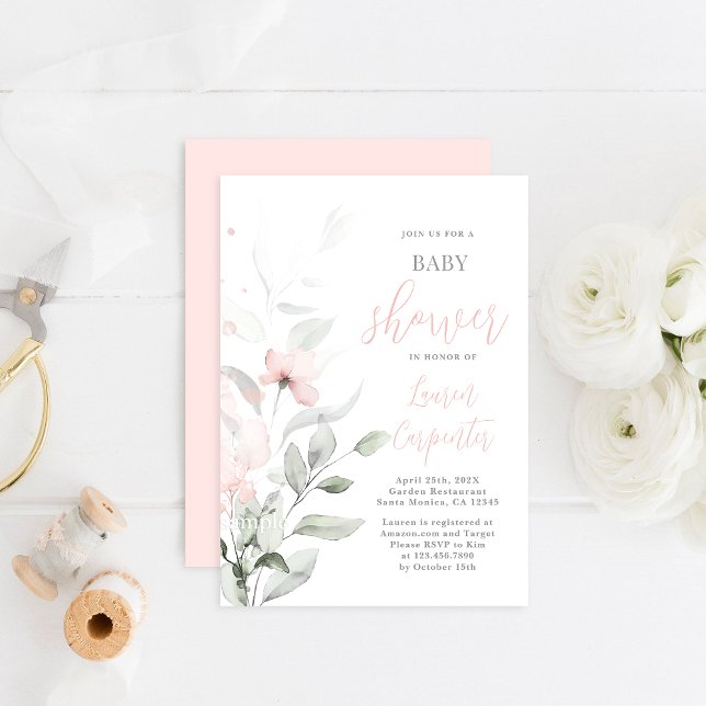 Invitación suave del Chica Rubor Pink Baby Shower (Subido por el creador)