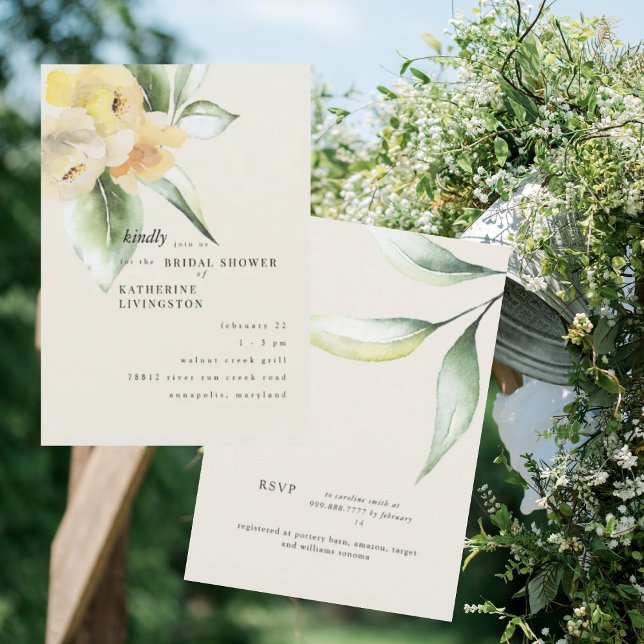 Invitación Suave ducha de novia con crema floral amarilla (Subido por el creador)