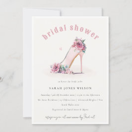 Invitación Suave ducha de novia floral de tacones altos rosad