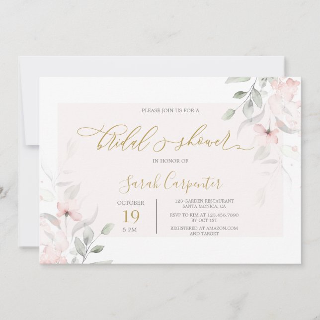 Invitación Suave ducha de novia floral Rubor (Anverso)
