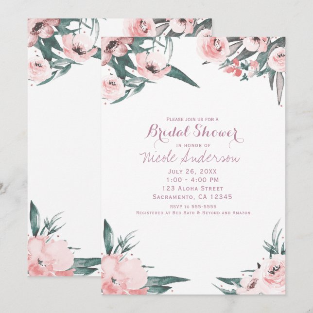 Invitación Suave Fiesta Floral Tropical de Verano Rosa para D (Anverso / Reverso)
