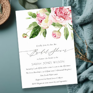 Invitación Suave Flor de Peonía en Aguada para Bridal Shower 
