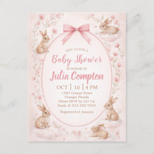 Invitación suave floral de conejo para baby shower