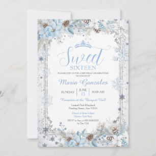 Invitación Suave Floral de Navidad de Invierno Azul Cumpleaño