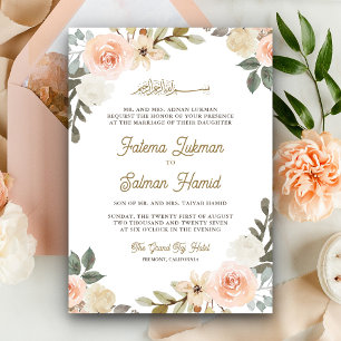 Invitación Suave Floral Islámica Musulmana Boda Melocotón Pas
