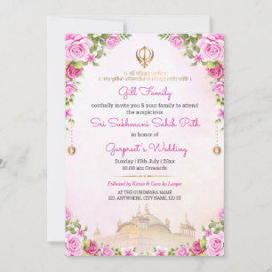 Invitación suave floral rosa para el Sukhmani Sahi