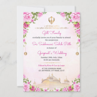 Invitación suave floral rosa para el Sukhmani Sahi