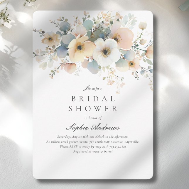 Invitación Suave florecimiento Elegante ducha de novia (Soft Bloom Elegant Bridal Shower Invitation - Print & Instant Download.)