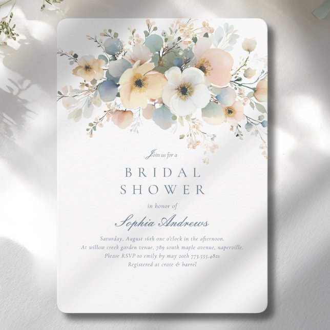 Invitación Suave florecimiento Elegante ducha de novia (Soft Bloom Elegant Bridal Shower Invitation - Print & Instant Download.)