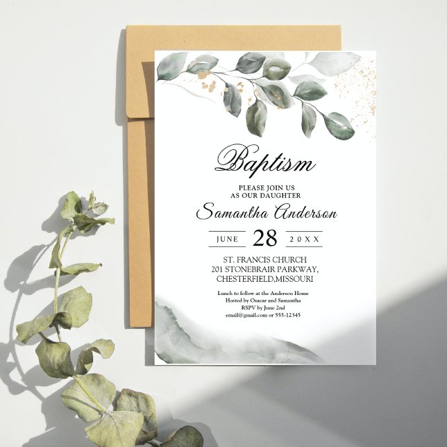 Invitación Suave Hoja de Acuarela Verde | Polvo de Oro | (Subido por el creador)