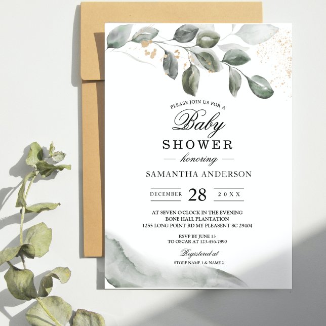 Invitación Suave Hoja de Acuarela Verde | Polvo de Oro | (Subido por el creador)